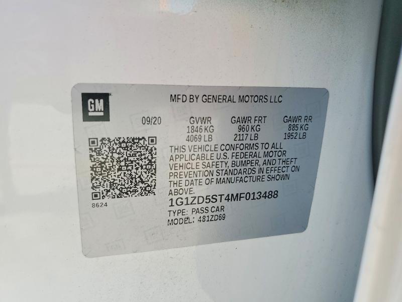 65493536 :رقم المزاد ، 1G1ZD5ST4MF013488 vin ، 2021 Chevrolet Malibu مزاد بيع