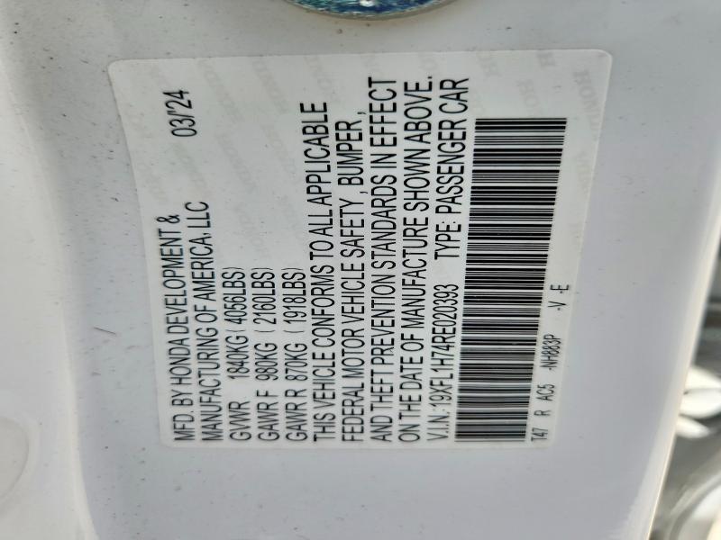 Продаж на аукціоні авто 2024 Honda Civic, vin: 19XFL1H74RE020393, номер лоту: 64233006