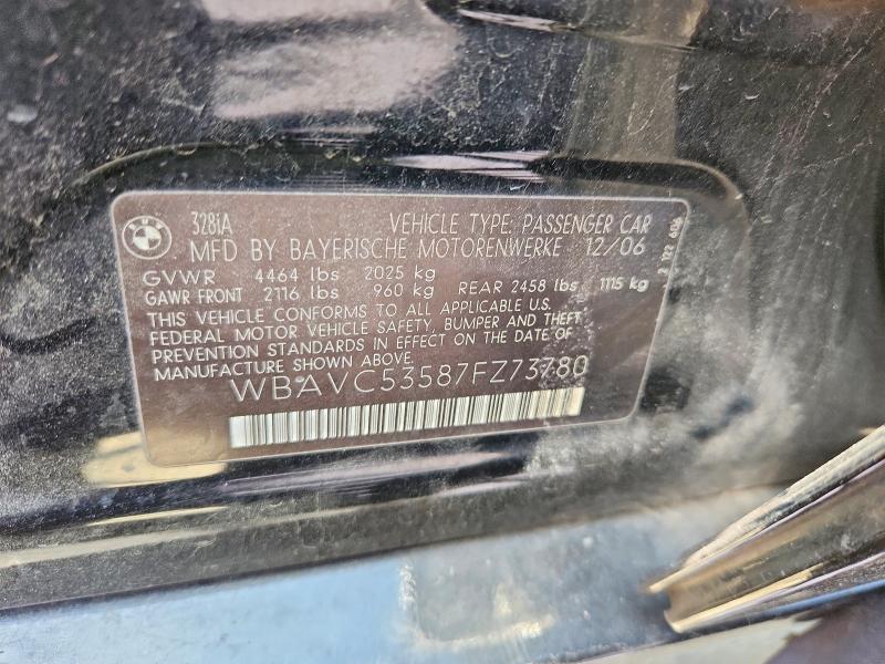 Продажа на аукционе авто 2007 Bmw 328, vin: WBAVC53587FZ73780, номер лота: 63801186