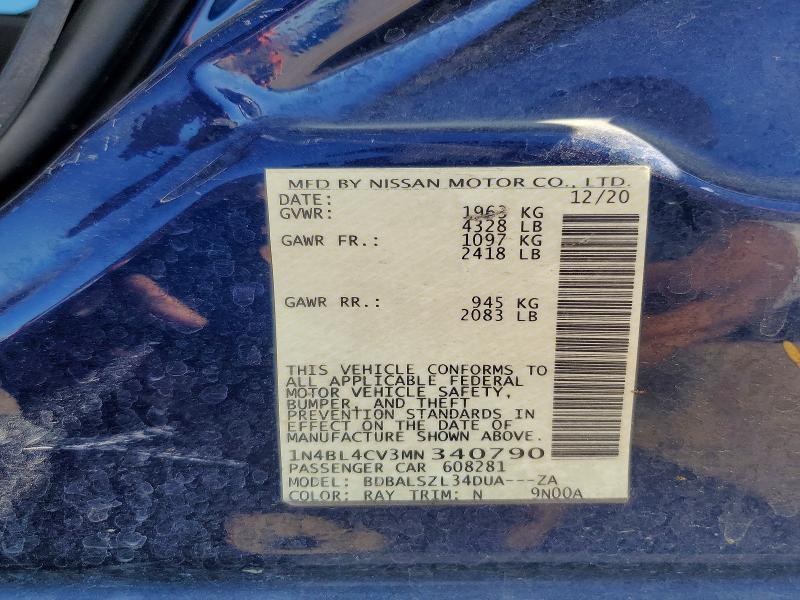 2021 Nissan Altima მანქანა იყიდება აუქციონზე, vin: 1N4BL4CV3MN340790, აუქციონის ნომერი: 65408526