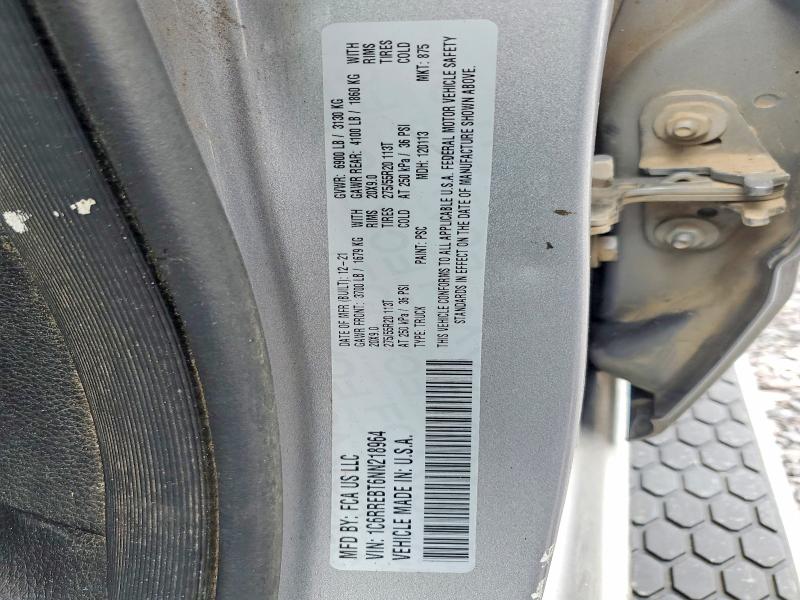 64067926 :رقم المزاد ، 1C6RREBT6NN218964 vin ، 2022 Ram 1500 مزاد بيع