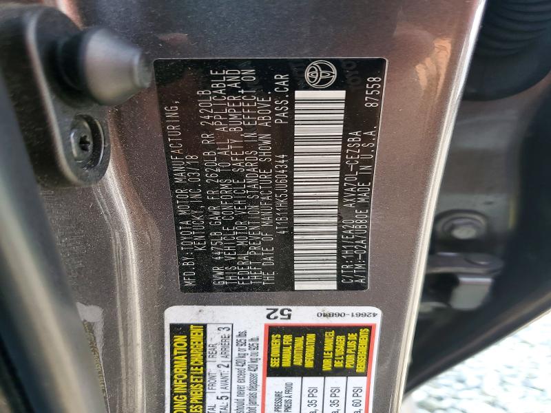 Продажа на аукционе авто 2018 Toyota Camry, vin: 4T1B11HK5JU604344, номер лота: 64093246