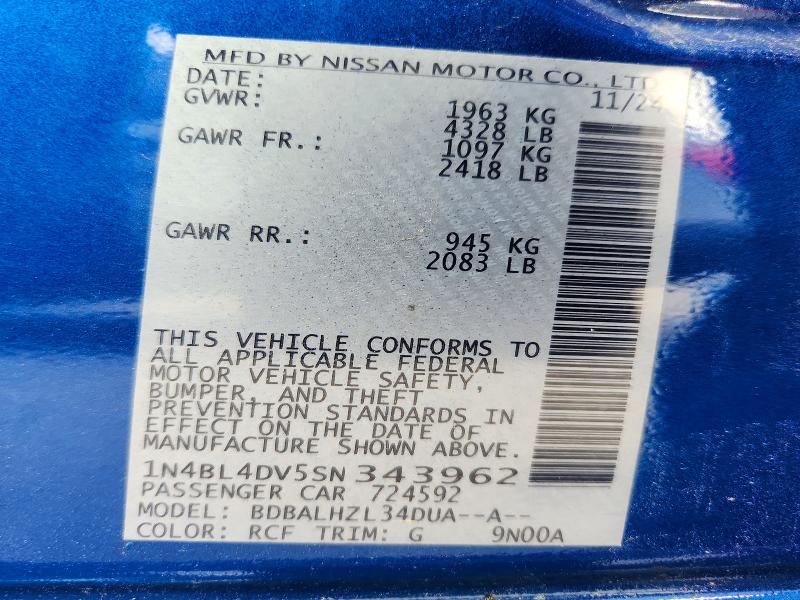 2025 Nissan Altima მანქანა იყიდება აუქციონზე, vin: 1N4BL4DV5SN343962, აუქციონის ნომერი: 65091746