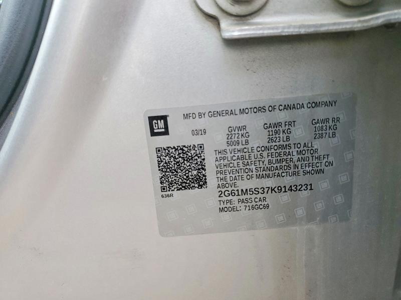 65674286 :رقم المزاد ، 2G61M5S37K9143231 vin ، 2019 Cadillac Xts مزاد بيع