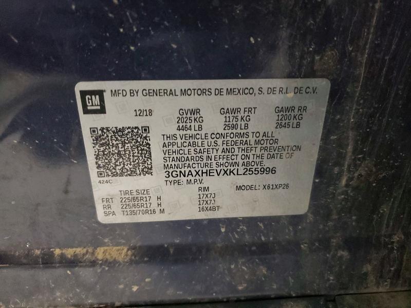 Aukcja sprzedaży 2019 Chevrolet Equinox, vin: 3GNAXHEVXKL255996, numer aukcji: 63926916