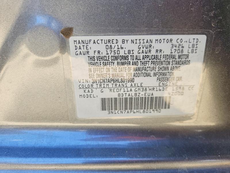 Продаж на аукціоні авто 2017 Nissan Versa, vin: 3N1CN7AP6HL801990, номер лоту: 65557666
