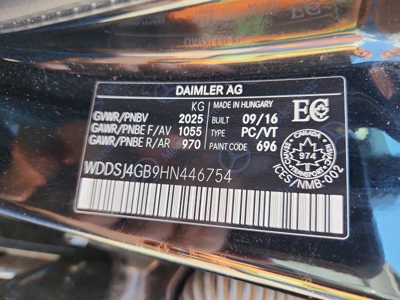66369866 :رقم المزاد ، WDDSJ4GB9HN446754 vin ، 2017 Mercedes-benz Cla مزاد بيع