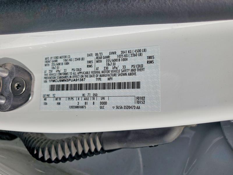 Aukcja sprzedaży 2023 Ford Escape, vin: 1FMCU9MN5PUA91387, numer aukcji: 66645306