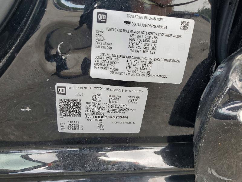 Aukcja sprzedaży 2024 Gmc Sierra, vin: 3GTUUDED6RG200494, numer aukcji: 63824706