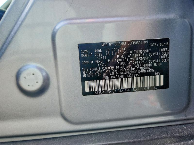 64590536 :رقم المزاد ، 4S4BSAHC9J3393953 vin ، 2018 Subaru Outback مزاد بيع