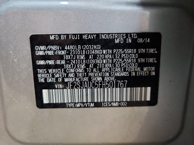 Aukcja sprzedaży 2015 Subaru Forester, vin: JF2SJAUC5FH501767, numer aukcji: 64571976