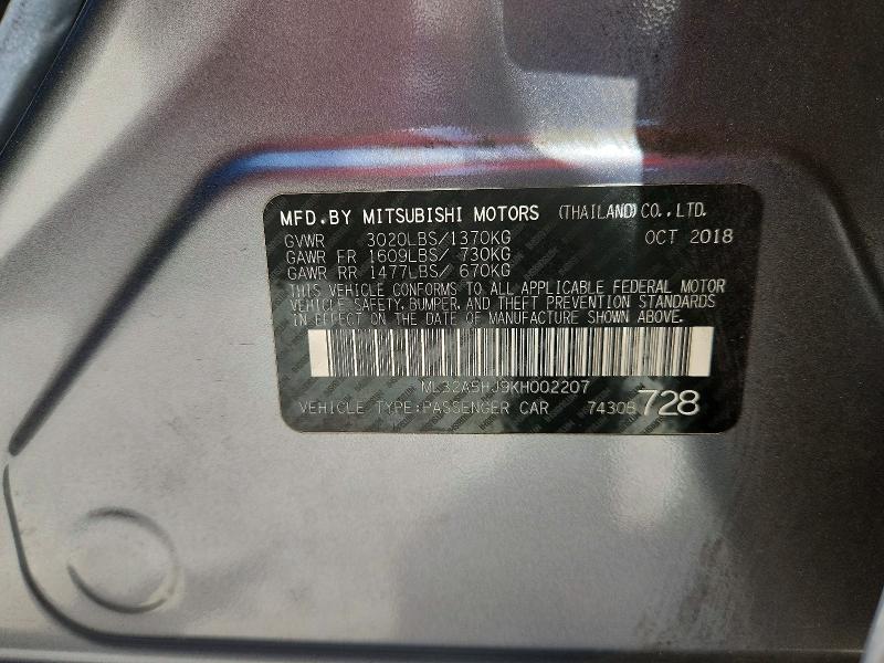 Aukcja sprzedaży 2019 Mitsubishi Mirage, vin: ML32A5HJ9KH002207, numer aukcji: 66312036