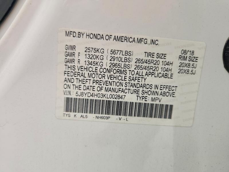 Продажа на аукционе авто 2019 Acura Mdx, vin: 5J8YD4H03KL002847, номер лота: 65935996