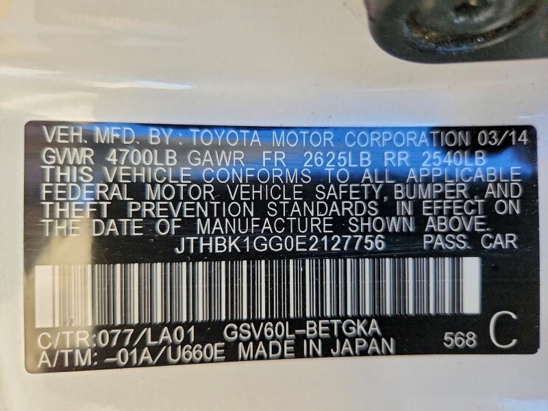 Продажа на аукционе авто 2014 Lexus Es, vin: JTHBK1GG0E2127756, номер лота: 66229336