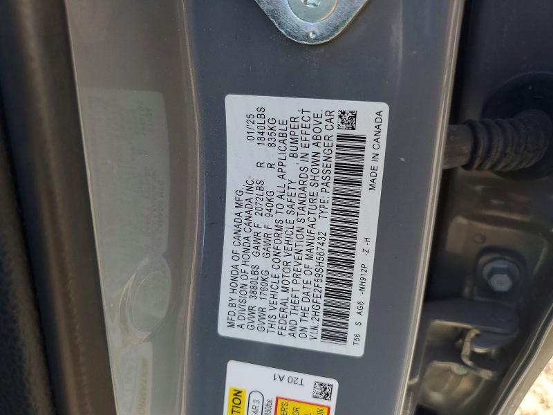 Продаж на аукціоні авто 2025 Honda Civic, vin: 2HGFE2F59SH567432, номер лоту: 65516056