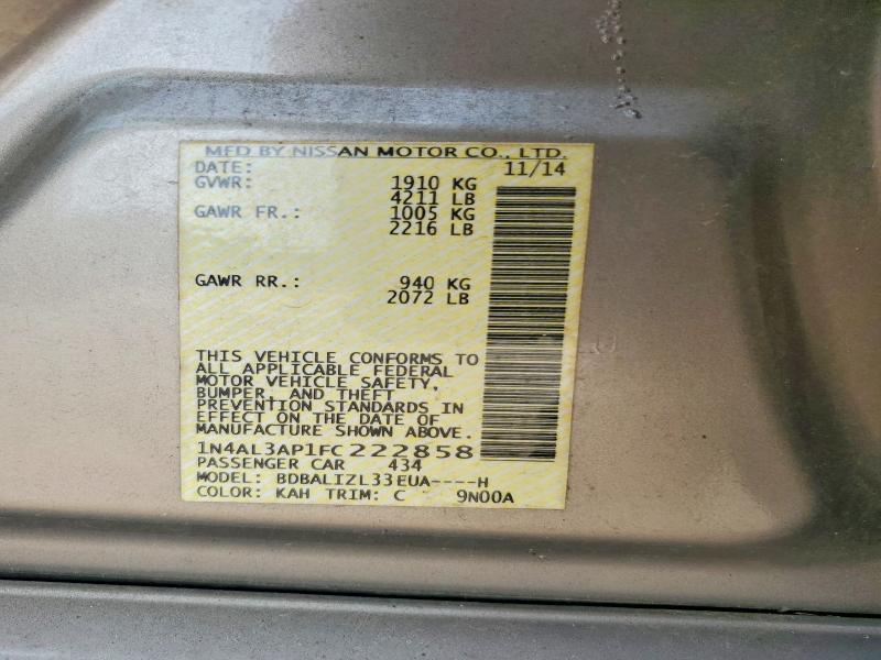 Продажа на аукционе авто 2015 Nissan Altima, vin: 1N4AL3AP1FC222858, номер лота: 63583346