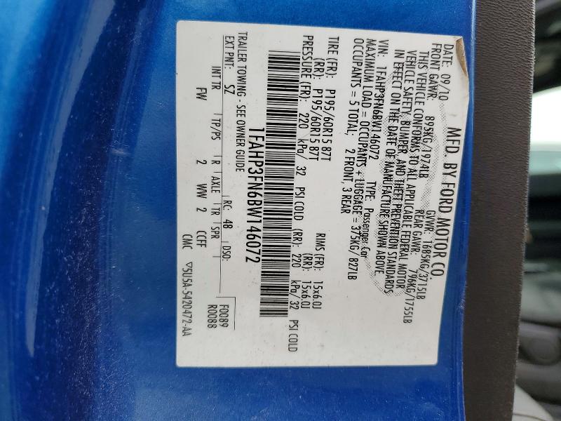 Aukcja sprzedaży 2011 Ford Focus, vin: 1FAHP3FN6BW146072, numer aukcji: 64843726