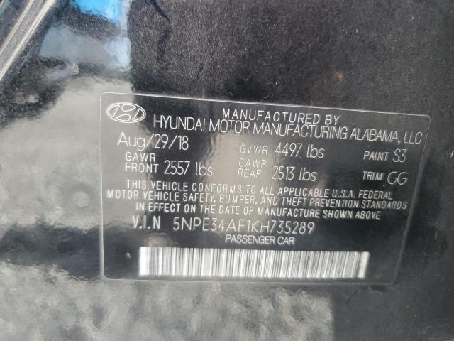 2019 Hyundai Sonata მანქანა იყიდება აუქციონზე, vin: 5NPE34AF1KH735289, აუქციონის ნომერი: 63855396