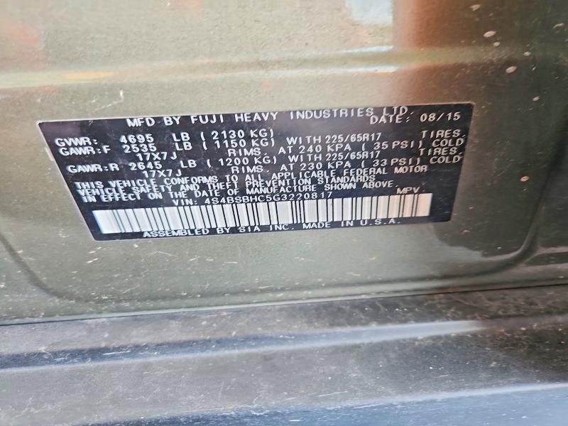 Aukcja sprzedaży 2016 Subaru Outback, vin: 4S4BSBHC5G3220817, numer aukcji: 65898796