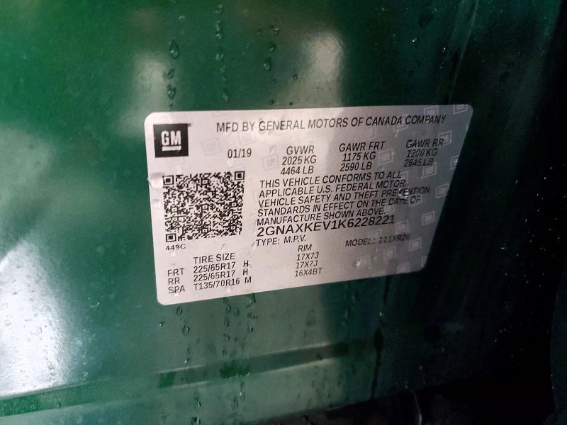 Aukcja sprzedaży 2019 Chevrolet Equinox, vin: 2GNAXKEV1K6228221, numer aukcji: 67270356