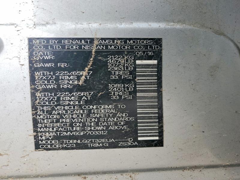 64088386 :رقم المزاد ، KNMAT2MV6GP703312 vin ، 2016 Nissan Rogue مزاد بيع