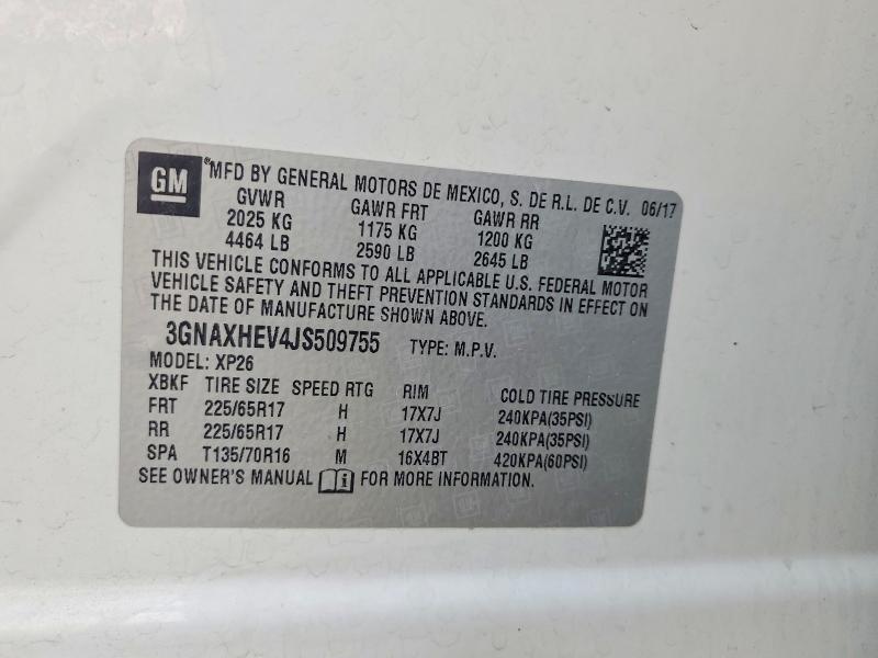Продаж на аукціоні авто 2018 Chevrolet Equinox, vin: 3GNAXHEV4JS509755, номер лоту: 64442556