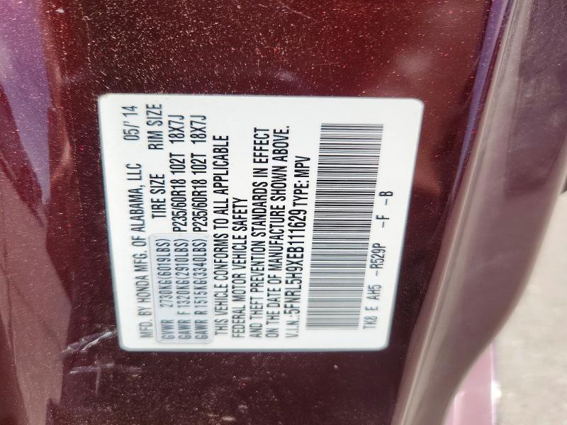 Auction sale of the 2014 Honda Odyssey, vin: 5FNRL5H9XEB111629, lot number: 65812266
