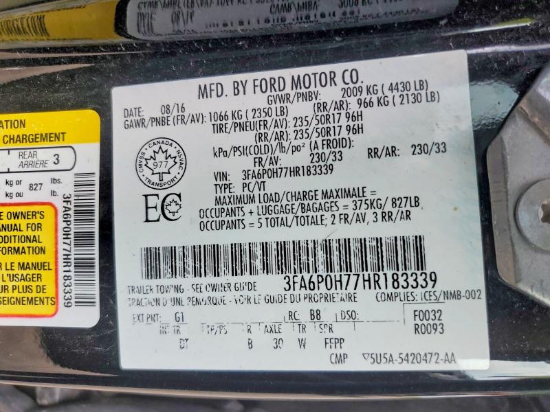 Продажа на аукционе авто 2017 Ford Fusion, vin: 3FA6P0H77HR183339, номер лота: 65278446