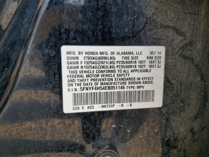 61646426 :رقم المزاد ، 5FNYF4H54EB051146 vin ، 2014 Honda Pilot مزاد بيع