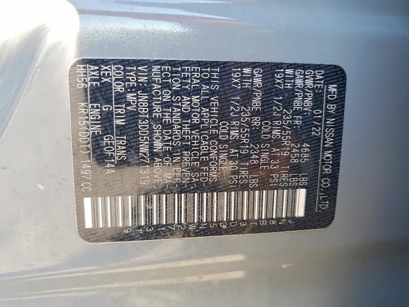 2022 Nissan Rogue მანქანა იყიდება აუქციონზე, vin: JN8BT3DD5NW271319, აუქციონის ნომერი: 65751886