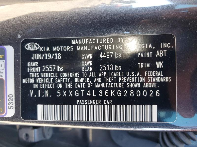 Aukcja sprzedaży 2019 Kia Optima, vin: 5XXGT4L36KG280026, numer aukcji: 65883546