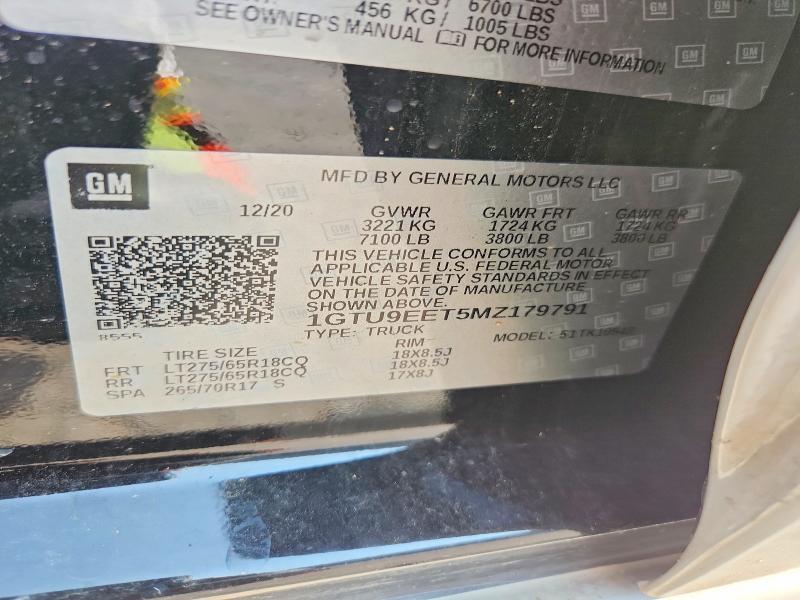 2021 Gmc Sierra მანქანა იყიდება აუქციონზე, vin: 1GTU9EET5MZ179791, აუქციონის ნომერი: 63451526