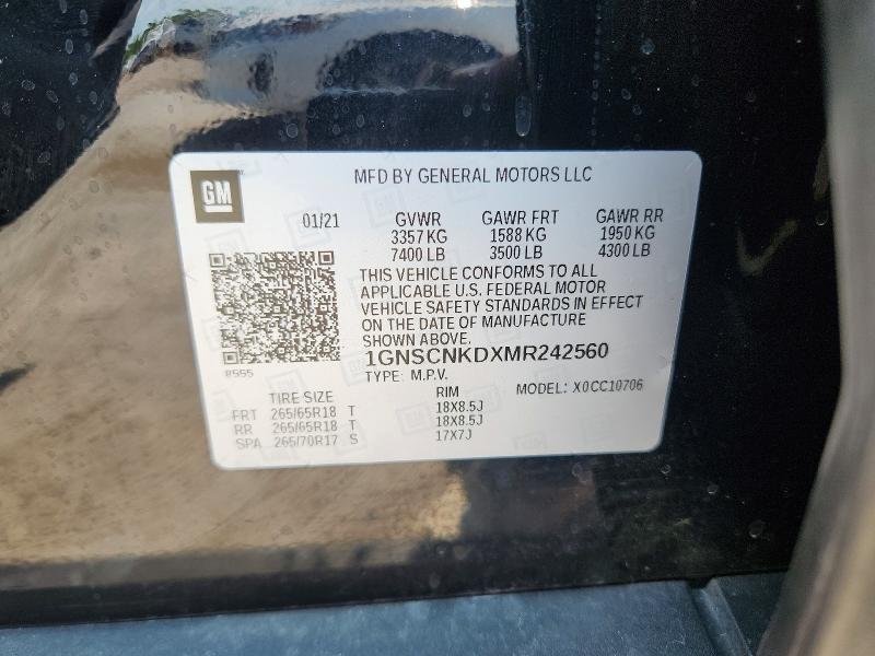 2021 Chevrolet Tahoe მანქანა იყიდება აუქციონზე, vin: 1GNSCNKDXMR242560, აუქციონის ნომერი: 61647756