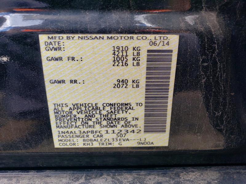 2015 Nissan Altima მანქანა იყიდება აუქციონზე, vin: 1N4AL3AP8FC112342, აუქციონის ნომერი: 64571346