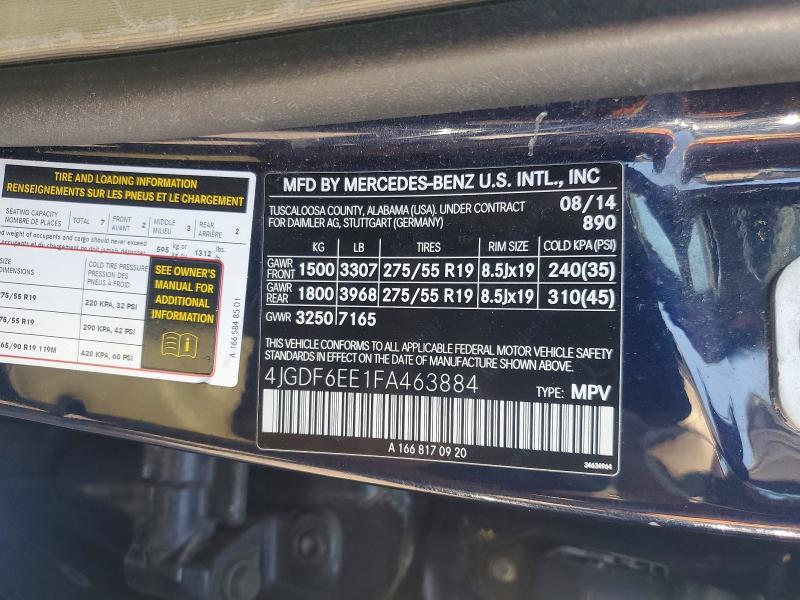 63648576 :رقم المزاد ، 4JGDF6EE1FA463884 vin ، 2015 Mercedes-benz Gl مزاد بيع
