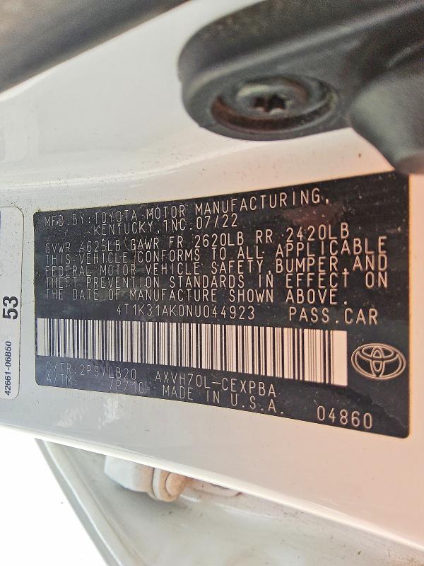 Продаж на аукціоні авто 2022 Toyota Camry, vin: 4T1K31AK0NU044923, номер лоту: 64155486