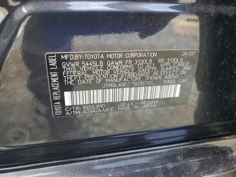 Aukcja sprzedaży 2007 Lexus Ls, vin: JTHGL46F775016765, numer aukcji: 63755726
