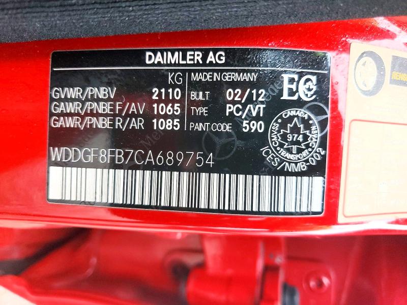 2012 Mercedes-benz C მანქანა იყიდება აუქციონზე, vin: WDDGF8FB7CA689754, აუქციონის ნომერი: 65575636