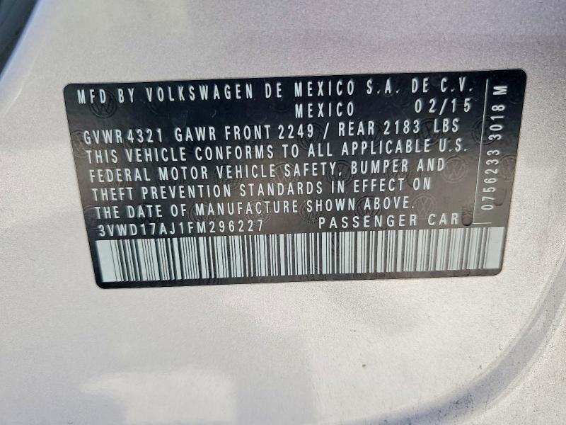 Aukcja sprzedaży 2015 Volkswagen Jetta, vin: 3VWD17AJ1FM296227, numer aukcji: 65051306