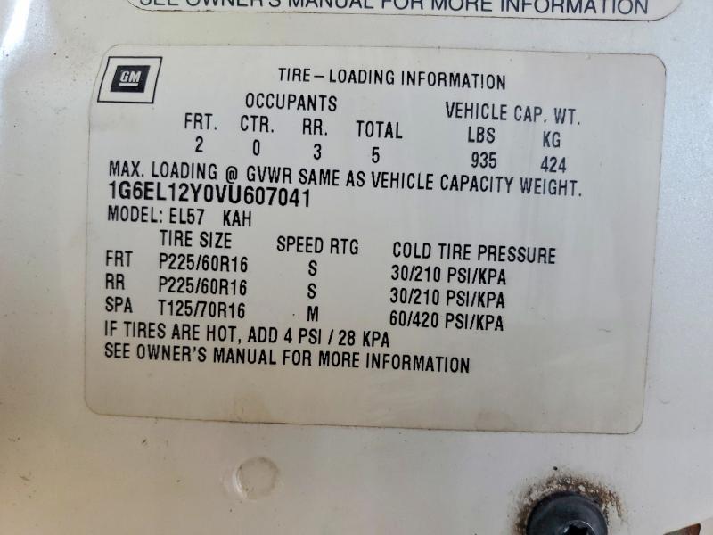 1997 Cadillac Eldorado მანქანა იყიდება აუქციონზე, vin: 1G6EL12Y0VU607041, აუქციონის ნომერი: 66939796