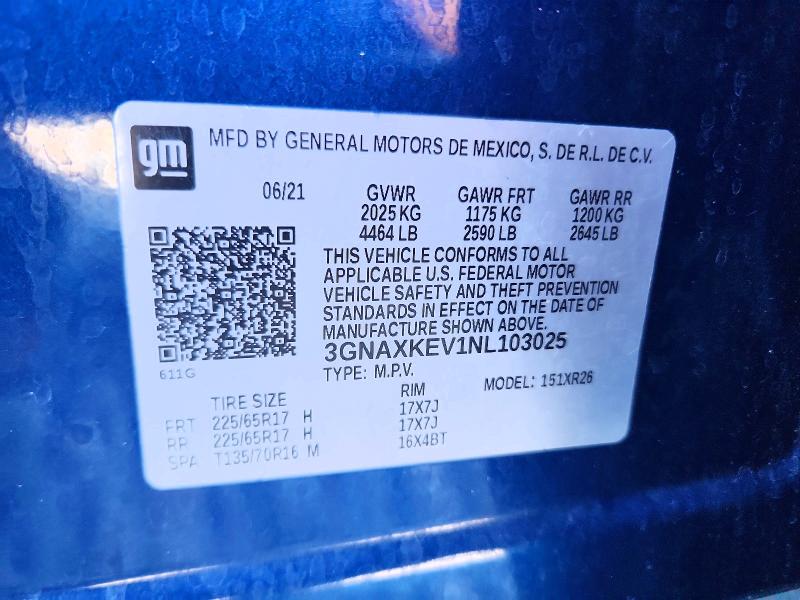 Продажа на аукционе авто 2022 Chevrolet Equinox, vin: 3GNAXKEV1NL103025, номер лота: 65401236