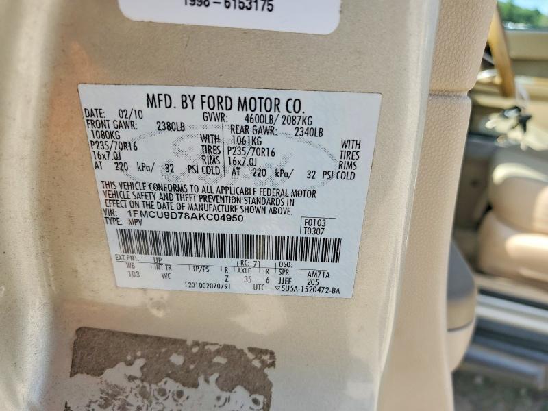 65498046 :رقم المزاد ، 1FMCU9D78AKC04950 vin ، 2010 Ford Escape مزاد بيع