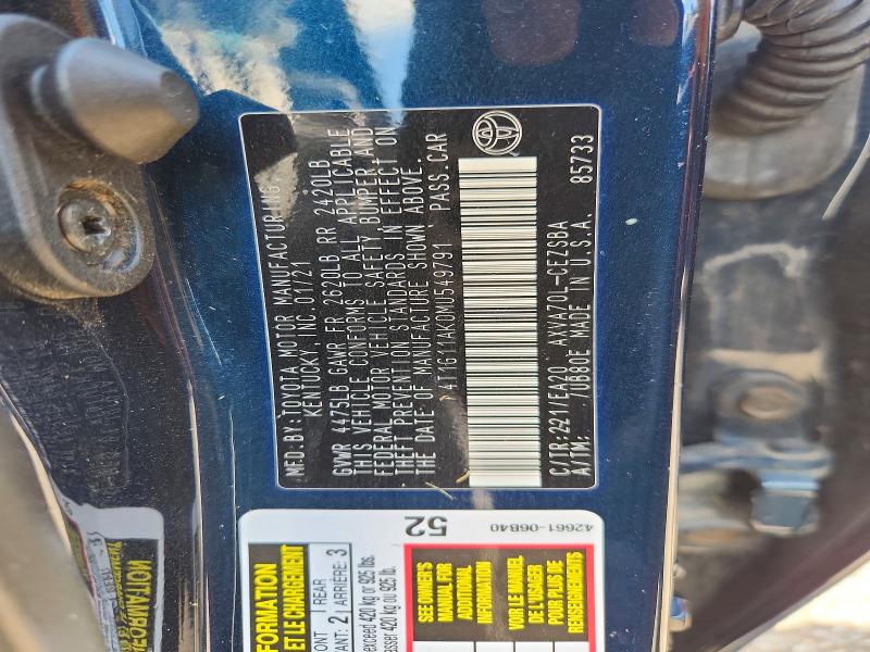 Продаж на аукціоні авто 2021 Toyota Camry, vin: 4T1G11AK0MU549791, номер лоту: 63674026