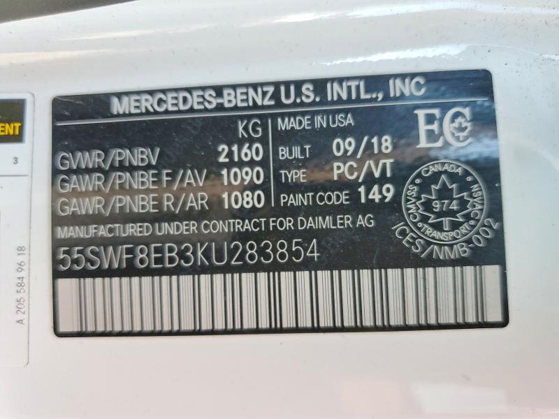 Aukcja sprzedaży 2019 Mercedes-benz C, vin: 55SWF8EB3KU283854, numer aukcji: 65821986