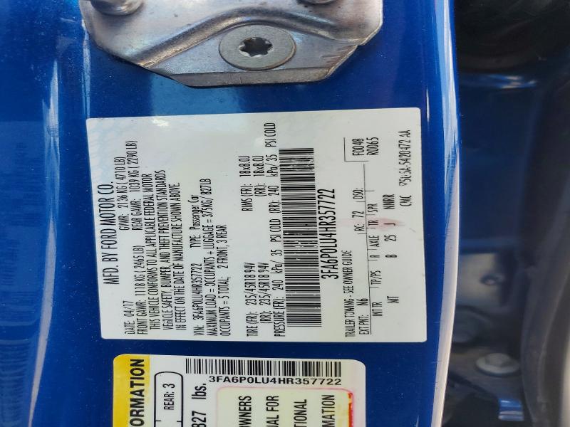 64008386 :رقم المزاد ، 3FA6P0LU4HR357722 vin ، 2017 Ford Fusion مزاد بيع