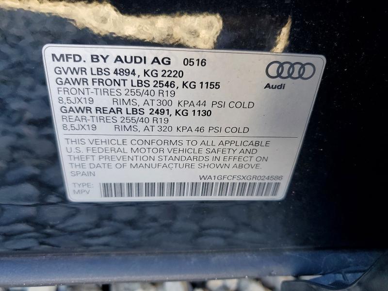 Aukcja sprzedaży 2016 Audi Q3, vin: WA1GFCFSXGR024586, numer aukcji: 65466896