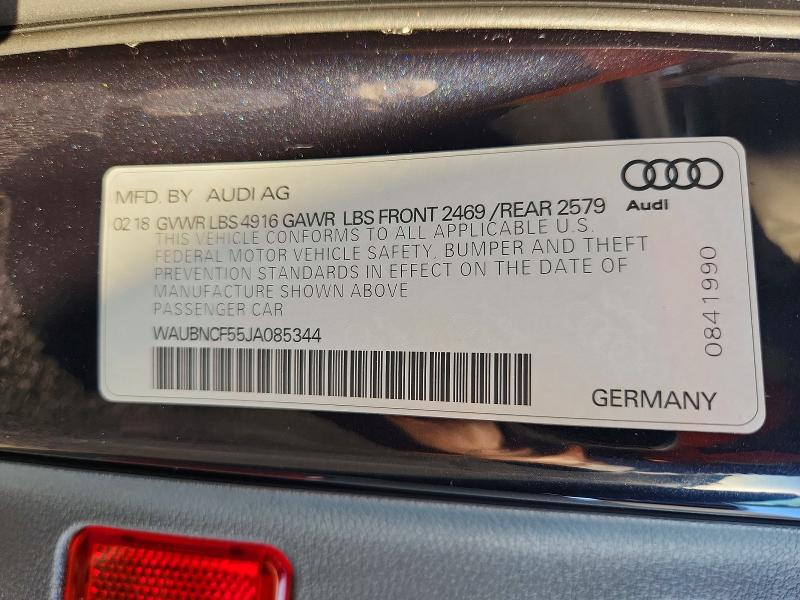 2018 Audi A5 მანქანა იყიდება აუქციონზე, vin: WAUBNCF55JA085344, აუქციონის ნომერი: 66084446