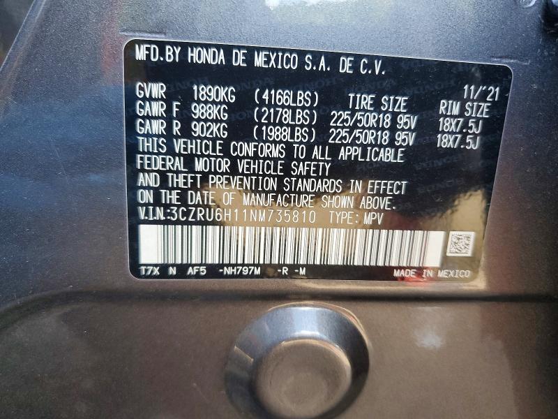 2022 Honda Hr-v მანქანა იყიდება აუქციონზე, vin: 3CZRU6H11NM735810, აუქციონის ნომერი: 66473966