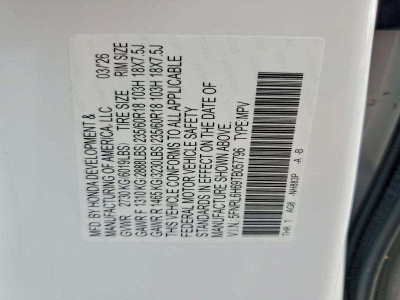 65140346 :رقم المزاد ، 5FNRL6H69TB057796 vin ، 2026 Honda Odyssey مزاد بيع