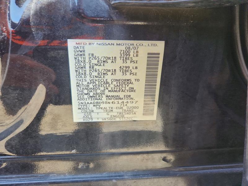 63375496 :رقم المزاد ، 5N1AA08D98N614497 vin ، 2008 Nissan Armada مزاد بيع